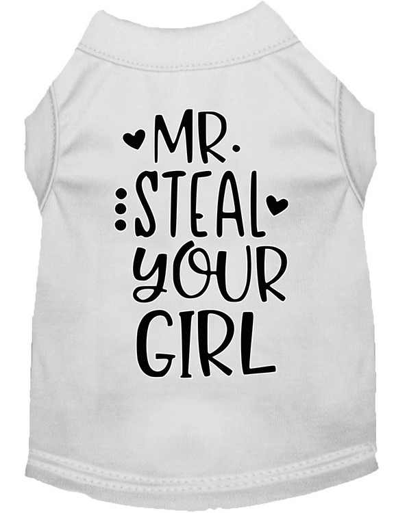 Mr Steal your Girl Screen Print Dog Shirt White XXL